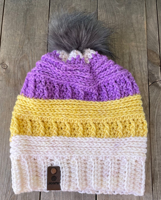 Purple and Yellow Puff Hat