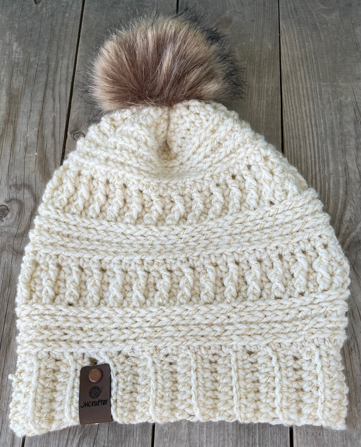 Gold Sparkle and Cream Puff Hat